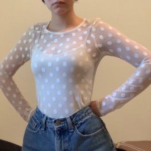 Zara white mesh polka dot top